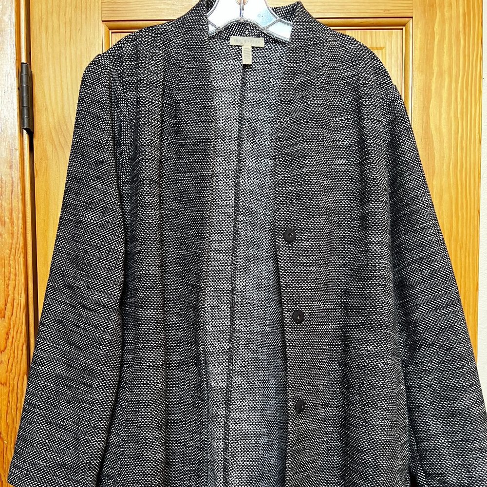 Eileen Fisher Women's Black/White Longline Open Front Blazer Jacket size M/M